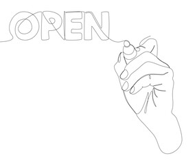 One continuous line of Open. Thin Line Illustration vector concept. Contour Drawing Creative ideas.