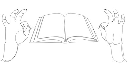 One continuous line of hand with Book. Thin Line Illustration vector concept. Contour Drawing Creative ideas.
