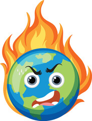 Earth with facial expression on fire from global warming