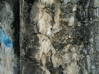 Concrete wall background pattern. old cement surfaces are black molded and cracked