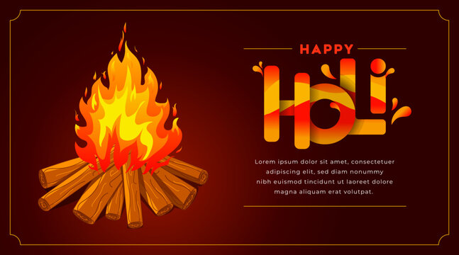 Readymade layout design template for Happy Holi, Holika Dahan, Holi fire creative banner, poster, logo, Icon, sticker, concept, greeting card, unit, label, web, mnemonic. The Indian festival of colors