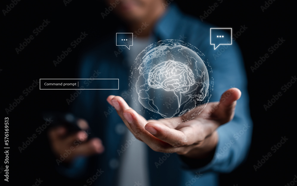 Aufkleber Chat bot intelligence Ai. Businessman using chat in smartphone Chat with AI Artificial Intelligence, developed by OpenAI generate. Futuristic technology, robot in online system