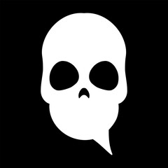 White speech bubble skull icon. Comment icon illustration in gothic style. Modern icon for social media and app. Vector isolated on black background.