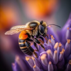 Macro Photograph Honey Bee on a purple Flower, High Resolution, Lavender