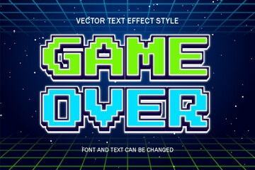 game over neon pixel art 3d editable text effect font style retro games template background wallpaper design poster banner