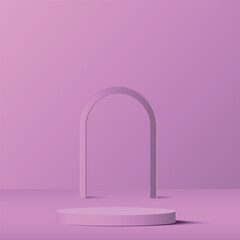 3d pink color podium and minimal pink color wall scene. 3d podium minimal abstract background. Pastel color abstract room design. Vector