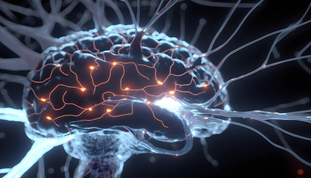 3D-rendered human brain neuron cells