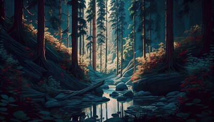 nature landscape wallpaper background illustration. generative Ai