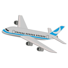 Vector illustration of airplane flight. Cartoon aircraft side view, passenger plane or cargo service aircraft. Flying airplane isolated vector illustrations. Aviation or traveling concept