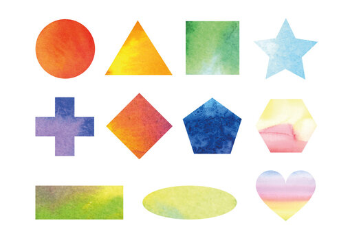 set of watercolor painted shape