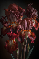 Beautiful Closeup Bouquet red iris flower with dark background