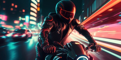 biker equipped with clothes traveling with his motorcycle Generative AI Art Illustration