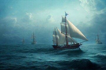 Plakat ship sailing in the sea. Generative AI
