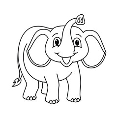 Funny elephant cartoon characters vector illustration. For kids coloring book.
