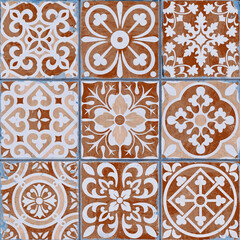 Vector tile pattern, Lisbon floral mosaic, Mediterranean seamless Red ornament