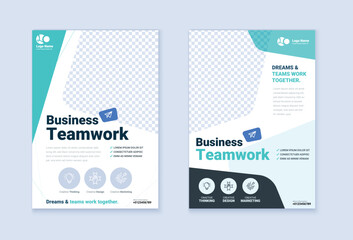 Business Brochure Concept. Flyer Design. Leaflets a4 Template. Banner illustrations. Modern flat outline style. Teamwork concept