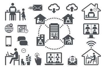 ビジネス　テレワーク　在宅勤務　アイコンセット　イラスト
