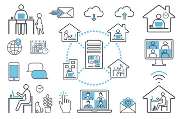 ビジネス　テレワーク　在宅勤務　アイコンセット　イラスト