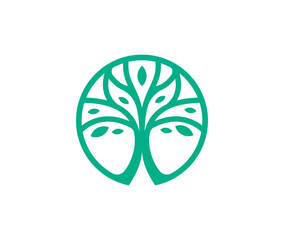 Circle tree line icon logo stock illustration