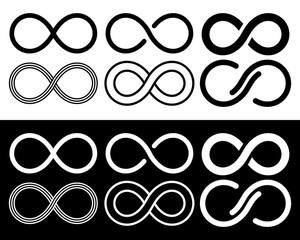 Set of Infinity icons. Unlimited infinity, endless concept. Logos collection. Vector illustration.