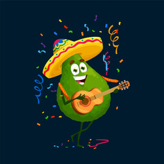 Cartoon mexican mariachi avocado character party