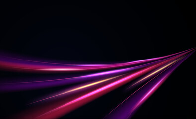 Modern abstract high speed light effect. Technology futuristic dynamic motion. Glow of bright lines of transport vehicle drive on road highway. Vector illustration