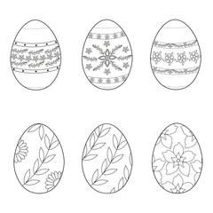 Easter eggs set. Coloring book for adults and children.