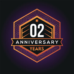02nd year anniversary celebration abstract logo design on vantage black background vector template
