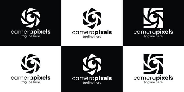 lens camera pixels logo icon vector illustration