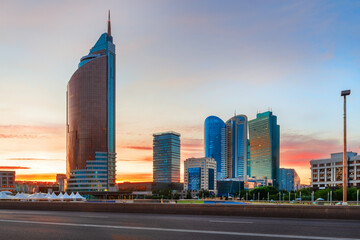 The central part of the capital of Kazakhstan - the city of Astana on a cloudy summer morning