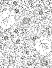 Flower carpet. Coloring book for adults and children.