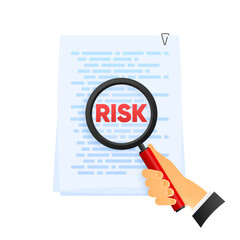 Risk Word Magnifying Glass on document on white background. Risk Management icon. Vector illustration.