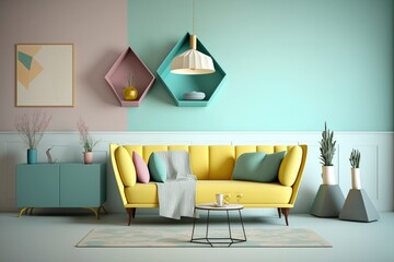 Modern and Minimalist colorful Living Room Interior - Spacious, Sleek and Serene with Natural Light and Open Concept Design, Home Decor and Inspiration generative ai 