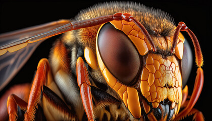 Close up of a hornet on black background. Created with Generative AI - obrazy, fototapety, plakaty