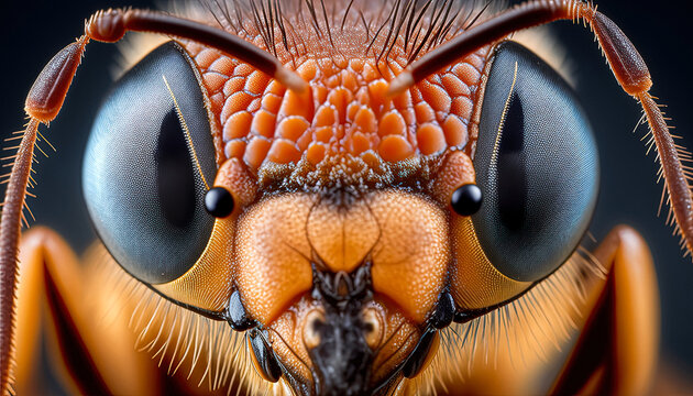 Macro photography of ant face. Insect close up. Created with Generative AI