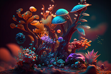 Obraz na płótnie Canvas Glowing Mushrooms.Generative Ai