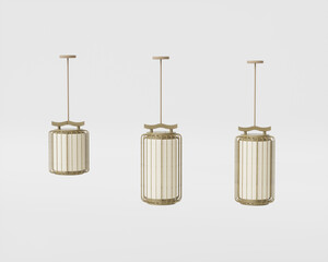Chandelier lamp with bamboo frame white background, 3d Render