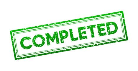Completed green badge. Label of mission completed isolated on white. Flat badge. Banner with text Completed. Vector illustration.