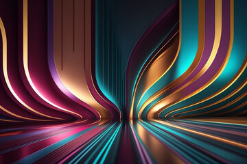 abstract background  bright neon rays and glowing lines, teal maroon gold creative wallpaper - obrazy, fototapety, plakaty