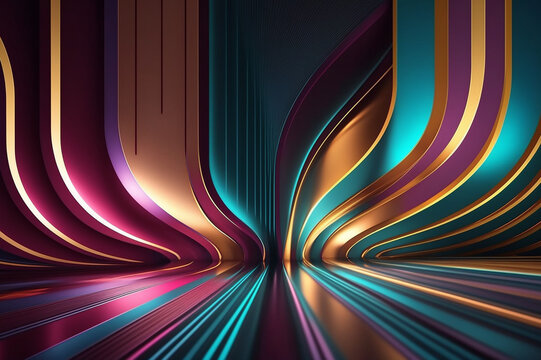 abstract background  bright neon rays and glowing lines, teal maroon gold creative wallpaper
