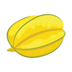 Vector illustration of whole star fruit, half and green leaf Isolated on a white background. Yellow and green carambola in cartoon flat style. Fresh starfruit used for poster, website, brochure,