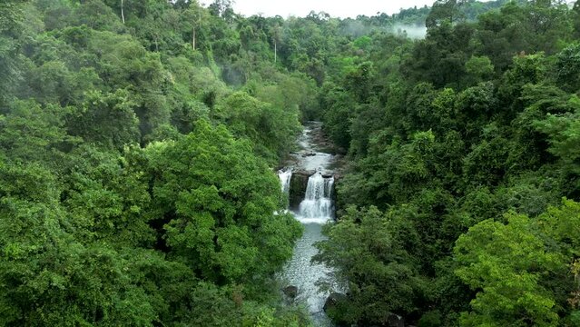 Asian jungle and Khlong Chao waterfall on Koh Kood island. Thailand