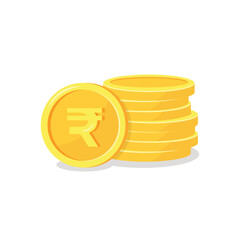 Stack of golden rupee coins isolated on white background. Vector illustration