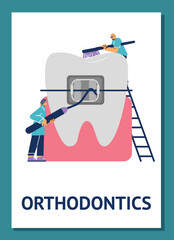 Orthodontics and aesthetic dentistry procedures banner flat vector illustration.