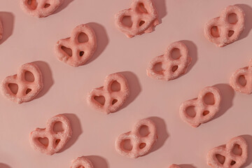 Strawberry Sweet Mini pretzels covered with pink glaze,