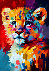  Lion cub colorful palette-knife painting