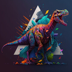 Beautiful, colorful dinosaur design, t-rex, fierce powerful carnivorous, tyrant lizard, large, powerful, predatory, 