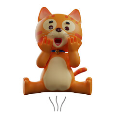 Obraz na płótnie Canvas 3D Cartoon Cat design with surprised expression, 3D Cartoon cat with adorable expression face, 3D character drawing sitting pose