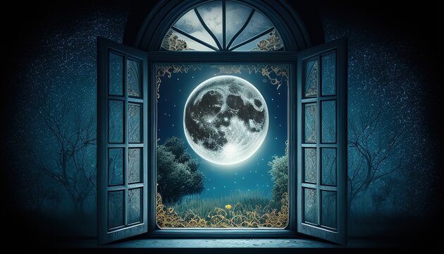 Enchanting scene of moonlight casting magic glow on window