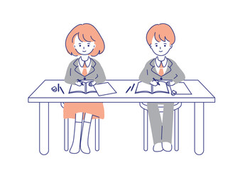 学生_男女_勉強中 students at the desk_01